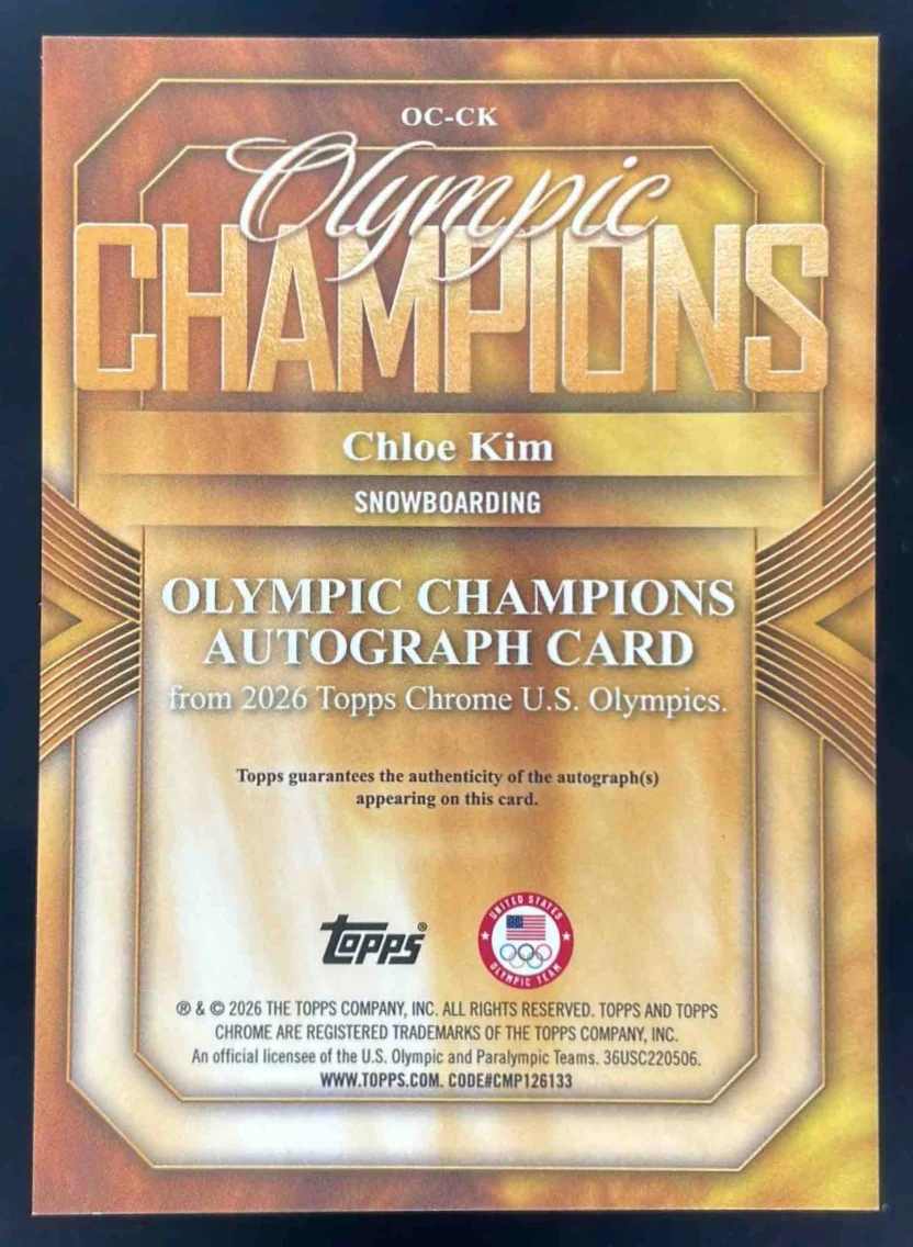 2026 Topps Chrome U.S. Winter Olympic Champions Gold #OC-CK Chloe Kim Auto /50 - Image 2