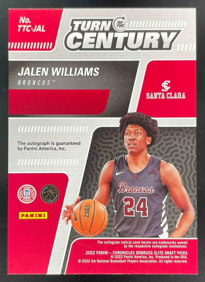 2022 Chronicles Draft Picks Turn of the Century Gold Jalen Williams RC Auto /10 - Image 2