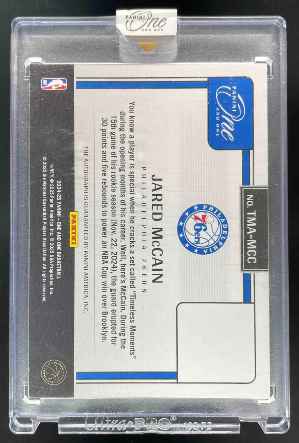 2024-25 Panini One and One Timeless Moments Blue #29 Jared McCain Auto /49 - Image 2
