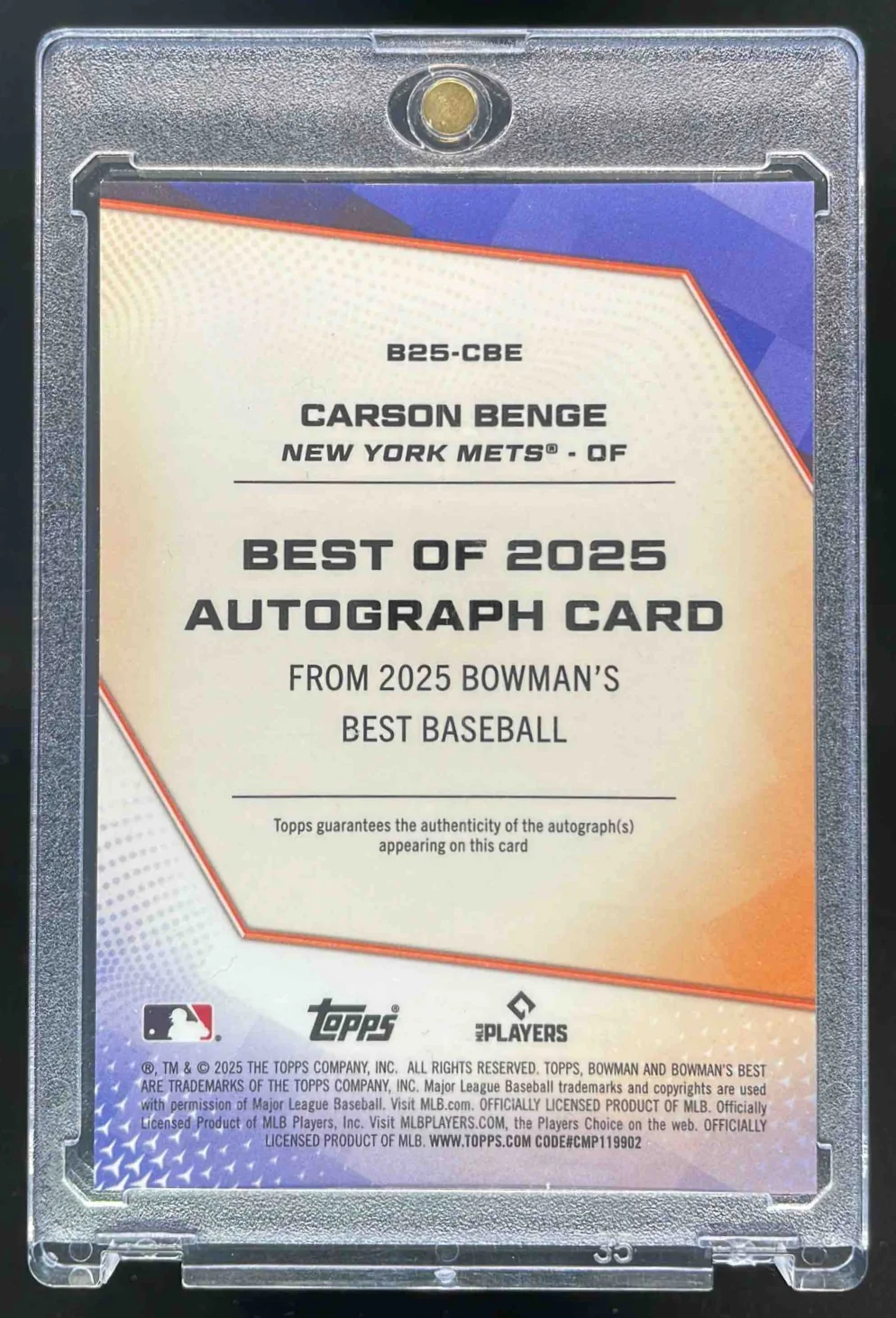 2025 Bowman Bowman's Best of 2025 Gold #B25-CBE Carson Benge Auto /50 - Image 2