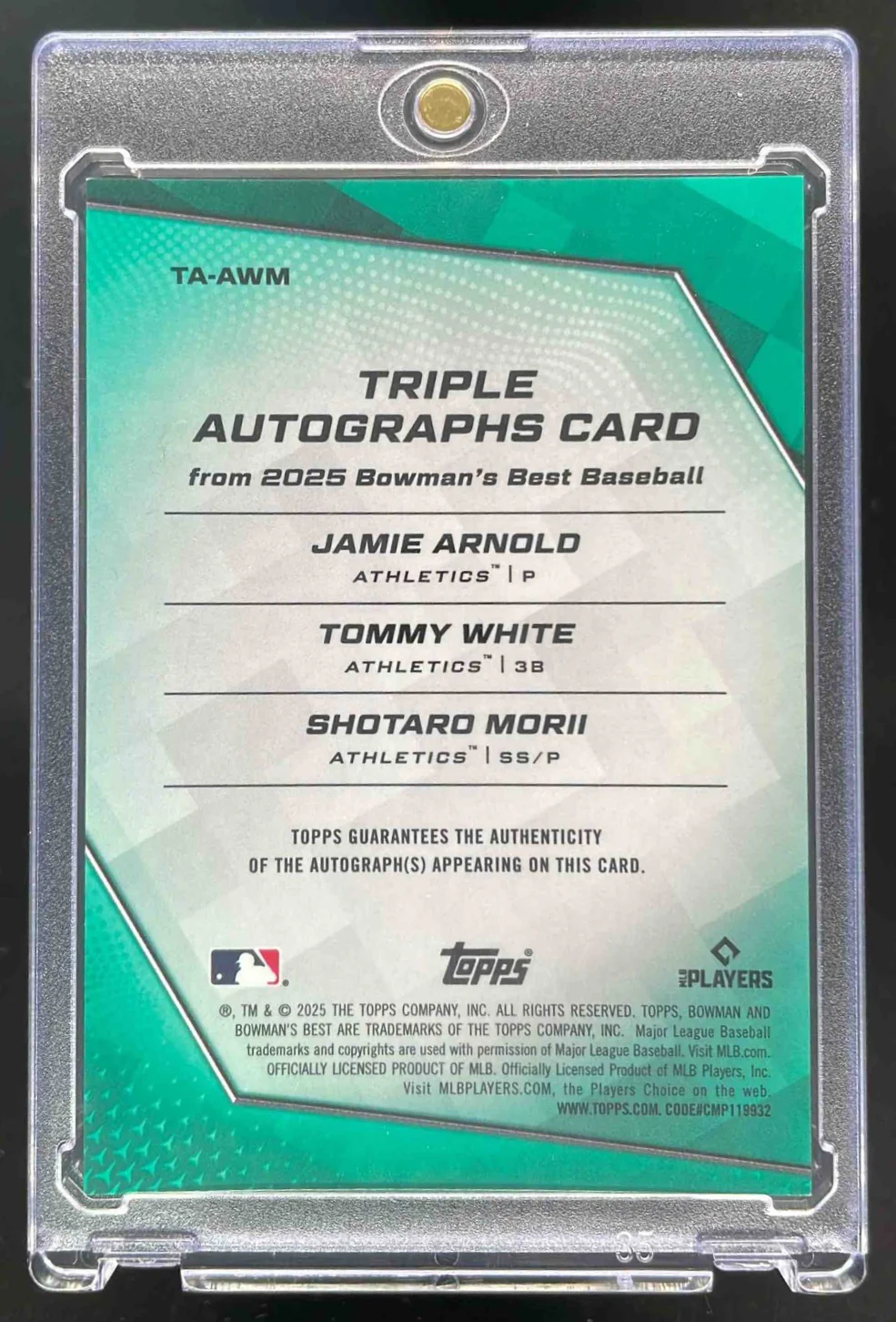 2025 Bowman's Best Triple Orange Tommy White Shotaro Morii Jamie Arnold Auto /25 - Image 2