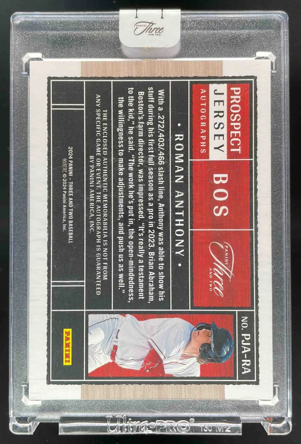 2024 Panini Three and Two Prospect Jersey #PJA-RA Roman Anthony Auto /99 - Image 2