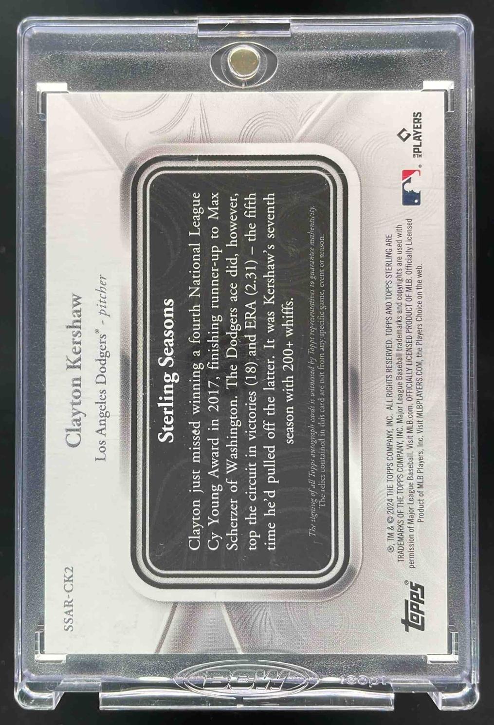 2024 Topps Sterling Seasons Silver #SSAR-CK2 Clayton Kershaw Auto 1/1 - Image 2
