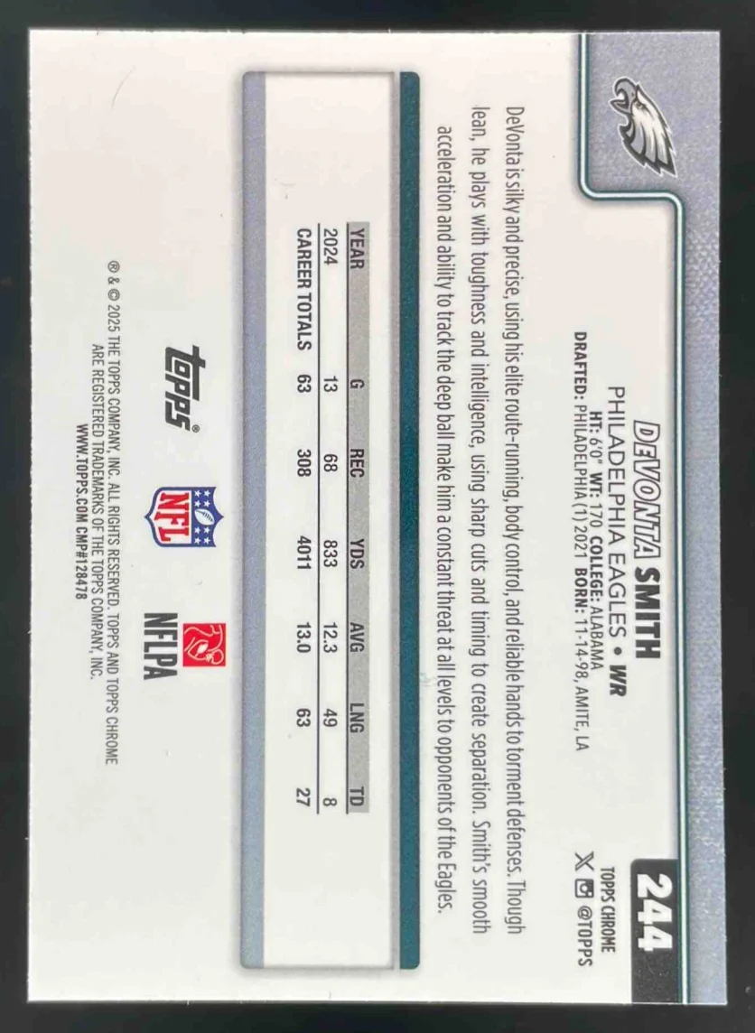 2025 Topps Chrome Team Camo Variation #244 DeVonta Smith SP - Image 2
