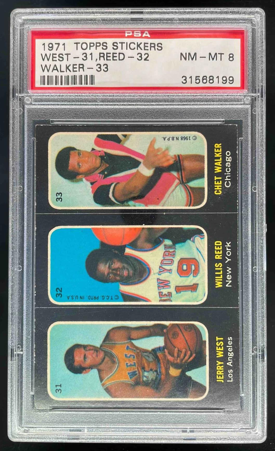 1971 Topps Stickers Jerry West Willis Reed Chet Walker PSA 8