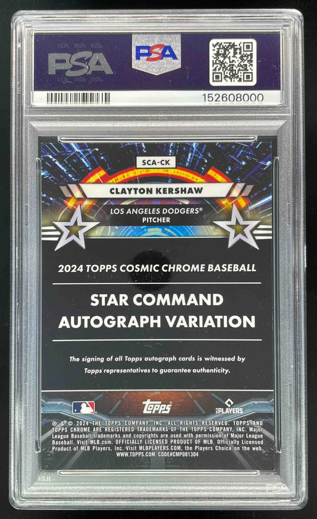 2024 Topps Cosmic Chrome Star Command Orange Clayton Kershaw Auto /25 PSA 10 - Image 2
