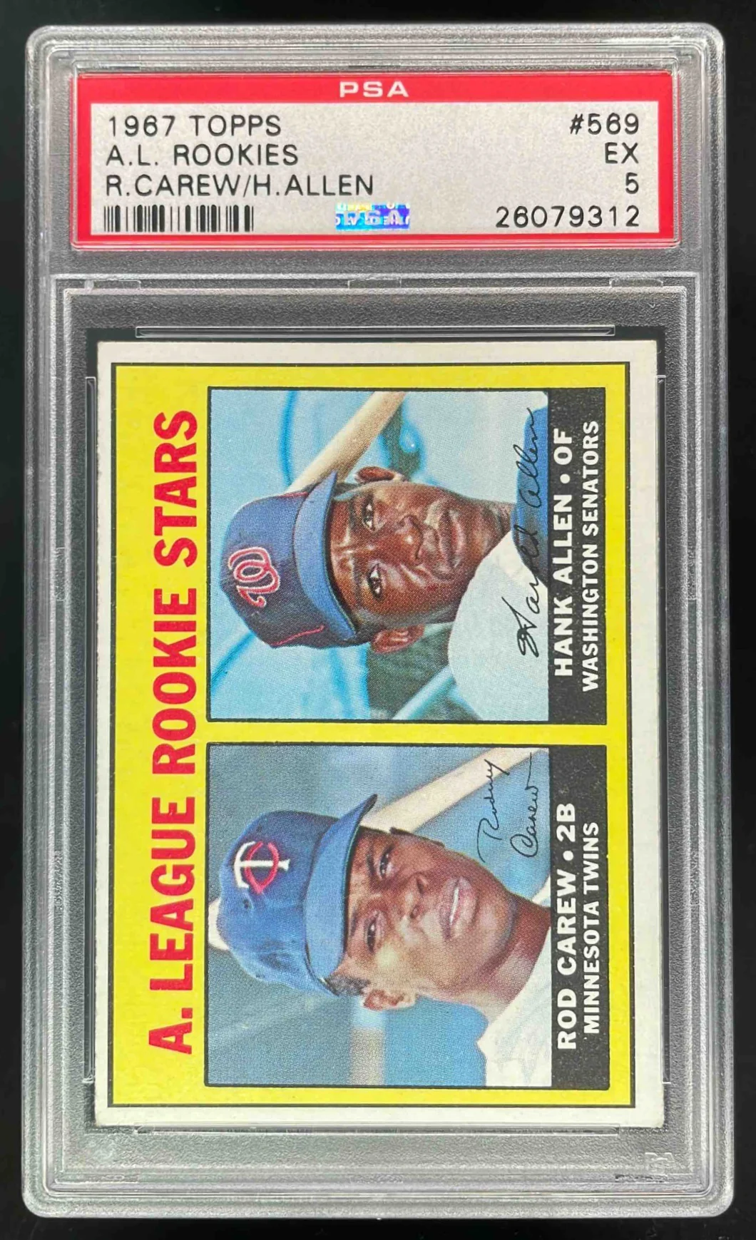 1967 Topps #569 A. League Rookie Stars Rod Carew Hank Allen RS, RC, PSA 5