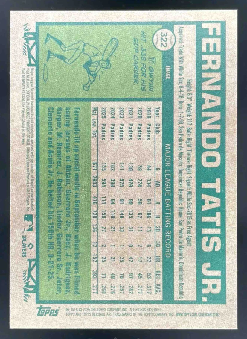 2026 Topps Heritage Image Variation #322 Fernando Tatis Jr. - Image 2