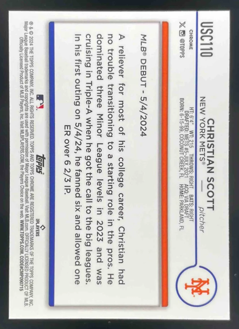 2024 Topps Chrome Update Gold Refractor #USC110 Christian Scott RC /50 - Image 2