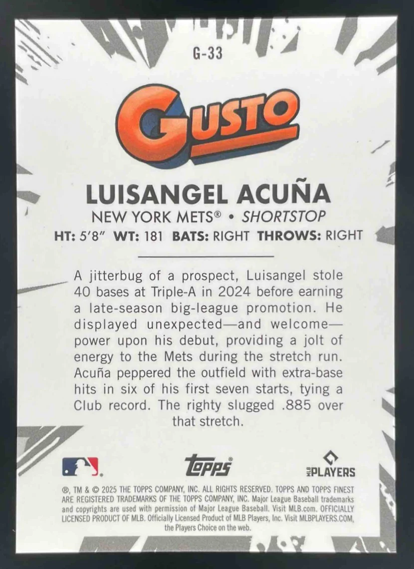 2025 Topps Finest Gusto #G-33 Luisangel Acuna RC - Image 2
