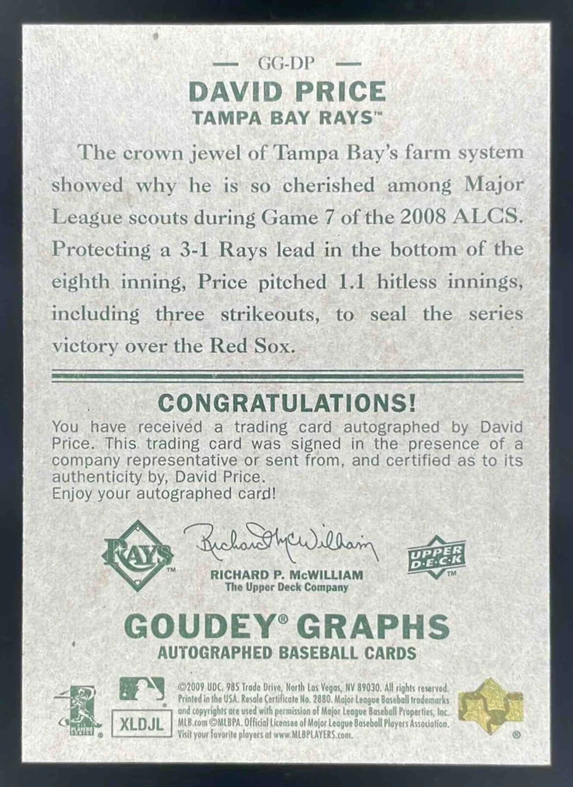 2009 Upper Deck Goudey Graphs #GG-DP David Price RC - Image 2