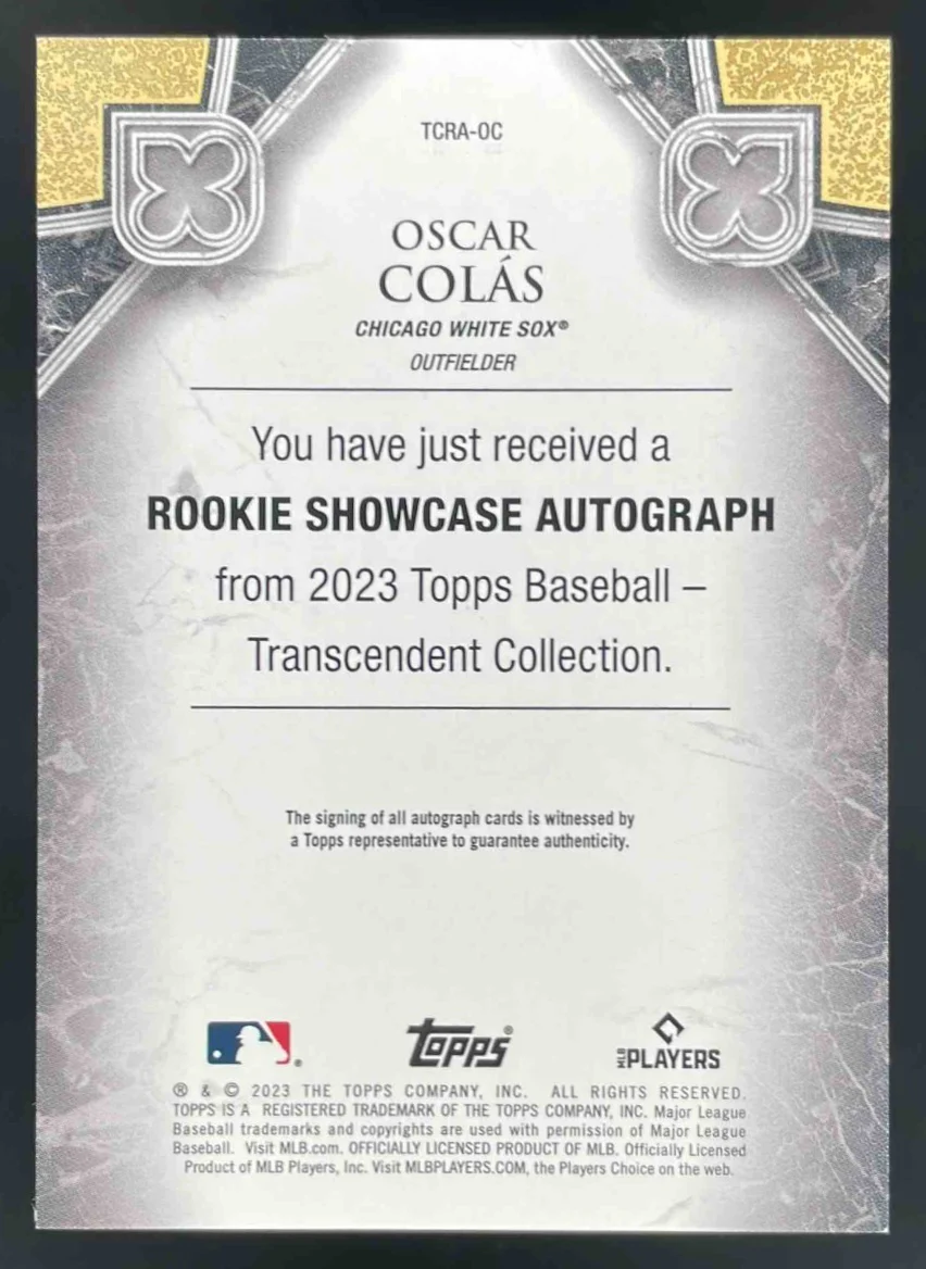 2023 Topps Transcendent Collection Showcase Blue Oscar Colas RC Auto /10 - Image 2