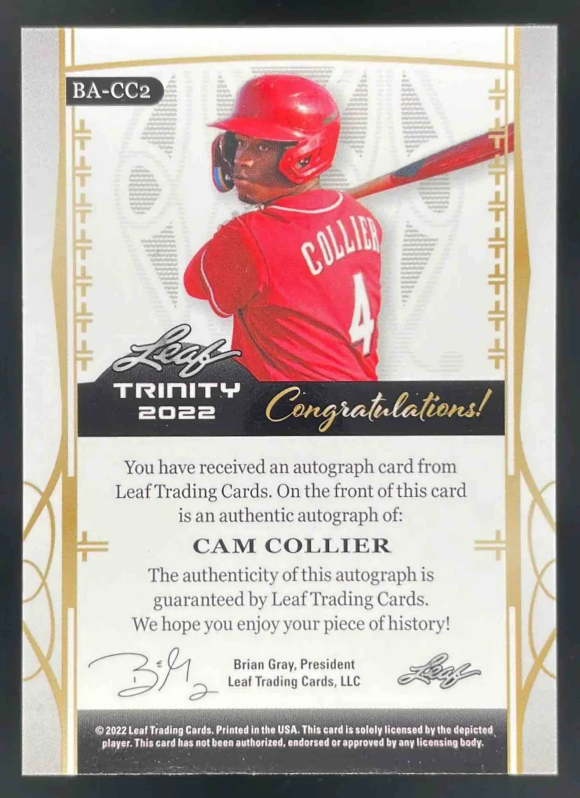 2022 Leaf Trinity Rookie Autograph #BA-CC2 Cam Collier RC Auto /10 - Image 2