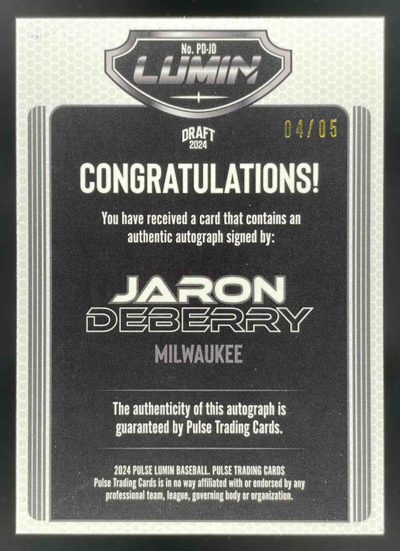 2024 Pulse Purple Autograph #PD-JD Jaron Deberry Auto /5 - Image 2