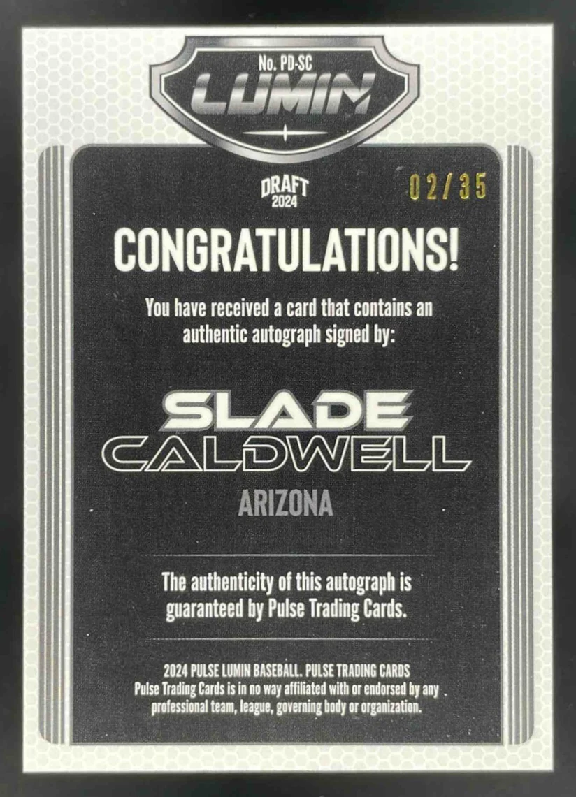 2024 Pulse Pink Autograph #PD-SC Slade Caldwell Auto /35 - Image 2