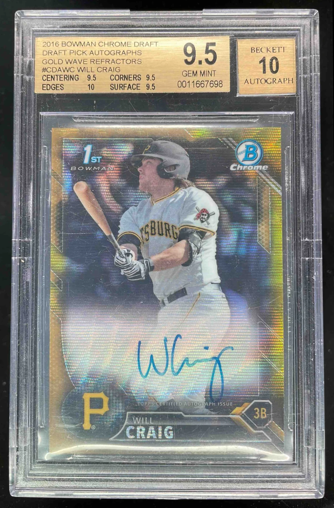 2016 Bowman Draft Chrome Pick Gold Wave #CDA-WC Will Craig Auto /50 BGS 9.5