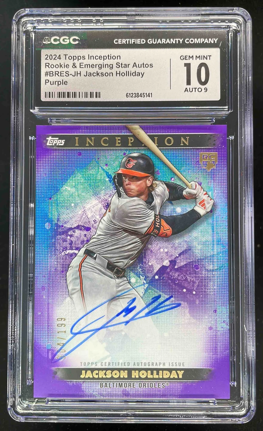 2024 Topps Inception Emerging Star Purple Jackson Holliday RC Auto /199 CGC 10