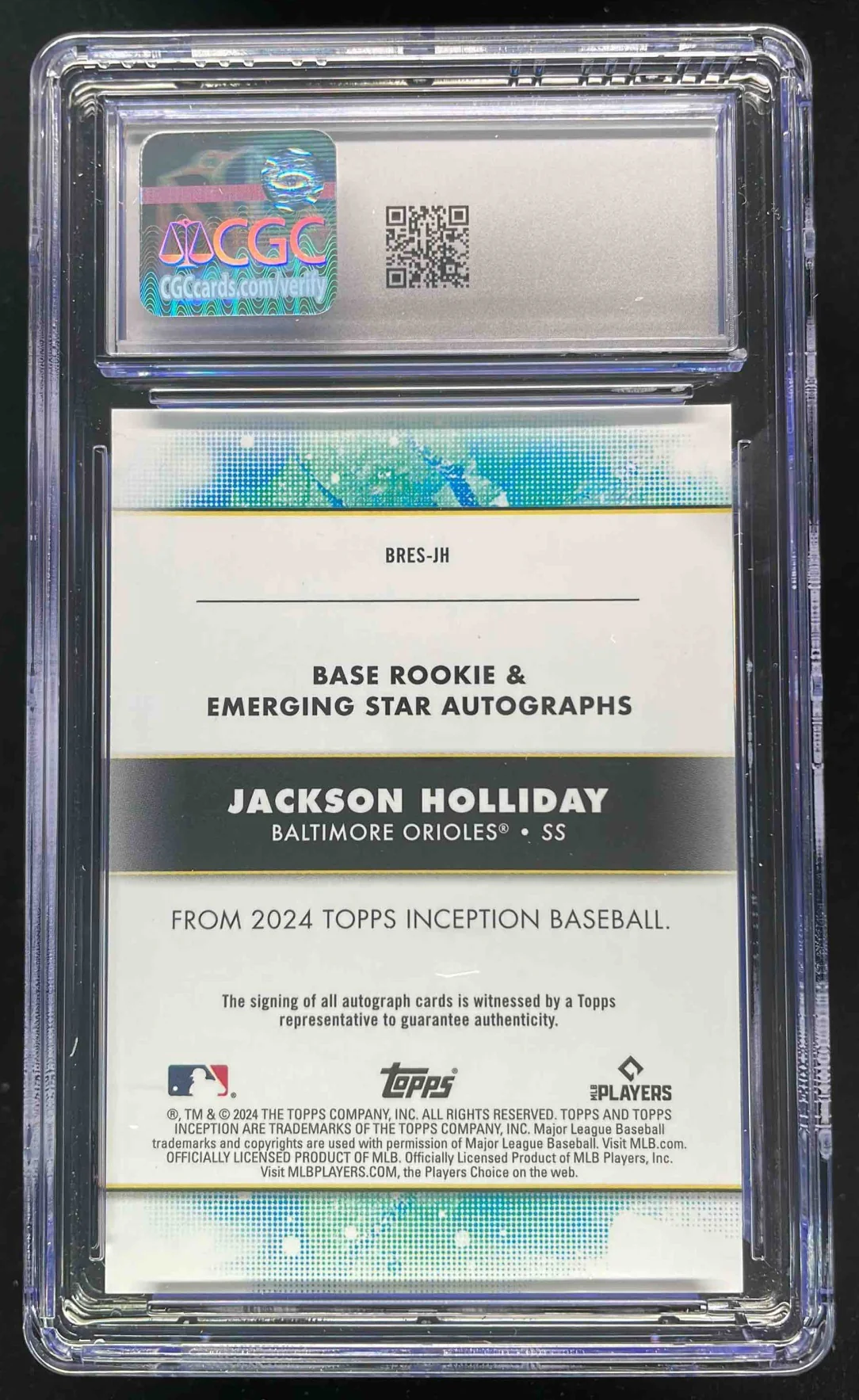 2024 Topps Inception Emerging Star Purple Jackson Holliday RC Auto /199 CGC 10 - Image 2