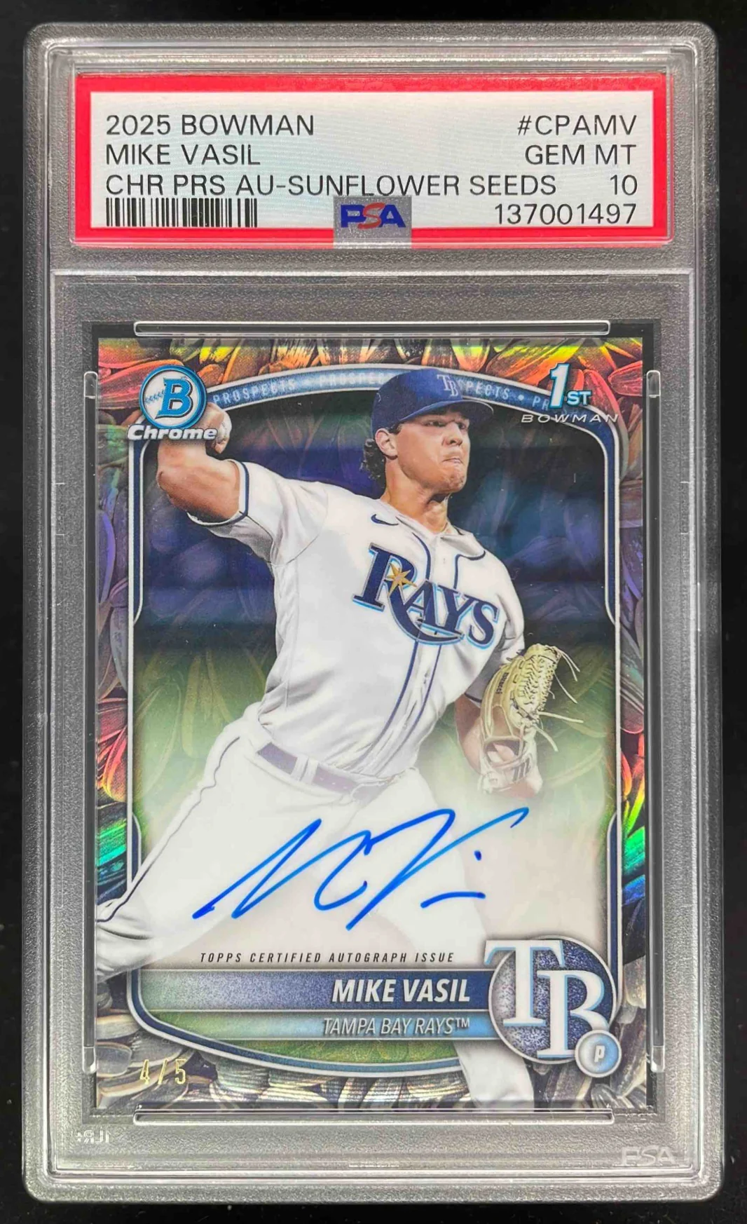 2025 Bowman Chrome Prospect Sunflower Seeds #CPA-MV Mike Vasil RC Auto /5 PSA 10