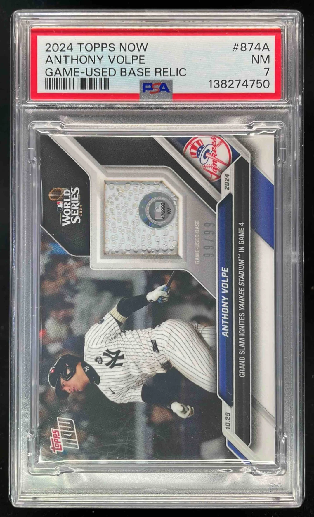 2024 Topps Now Relics Black #874A Anthony Volpe Base /99 PSA 7
