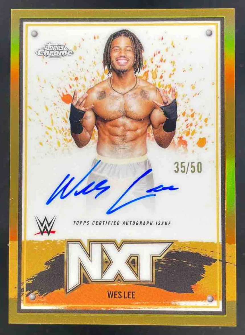 2025 Topps Chrome WWE NXT Chrome Gold Refractors #NXT-LEE Wes Lee Auto /50