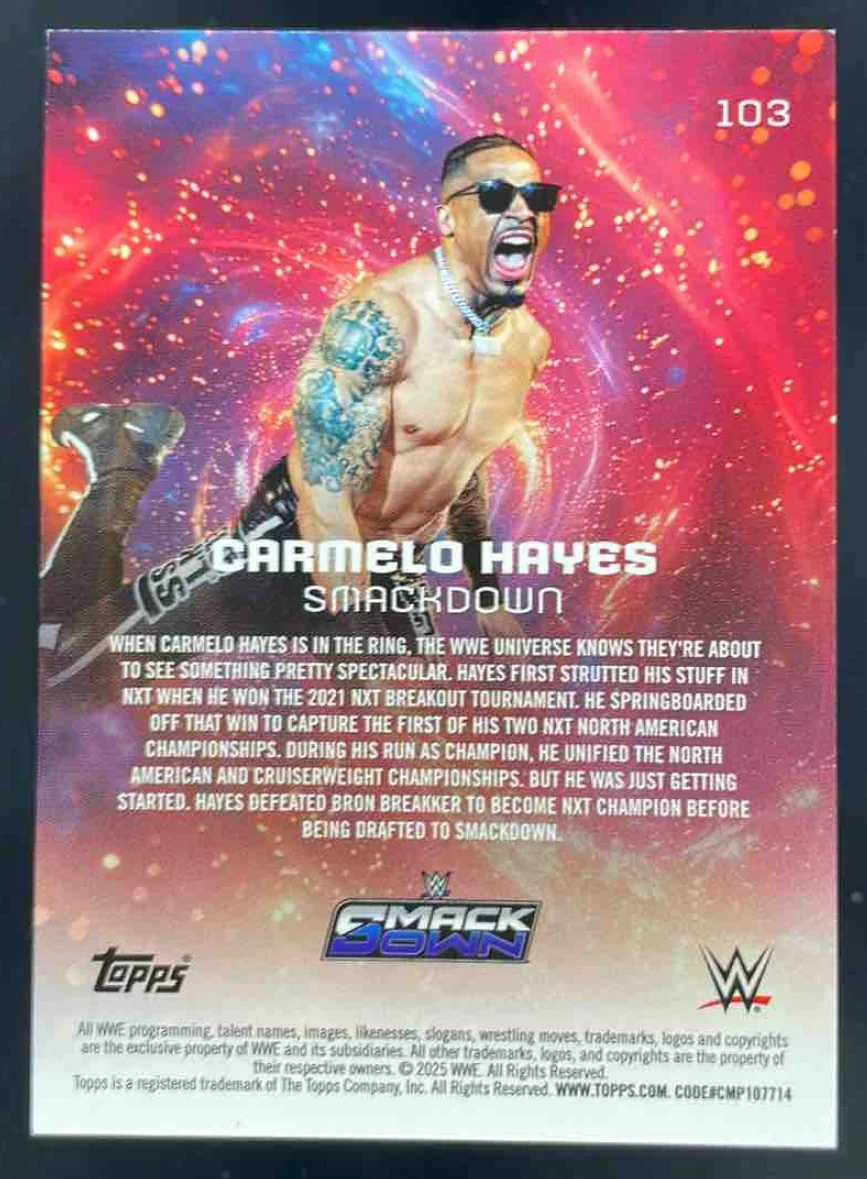 2025 Topps Universe WWE Green Electric #103 Carmelo Hayes /125 - Image 2