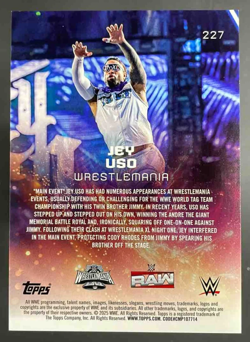 2025 Topps Universe WWE Orange Warp #227 Jey Uso Event Variation /25 - Image 2
