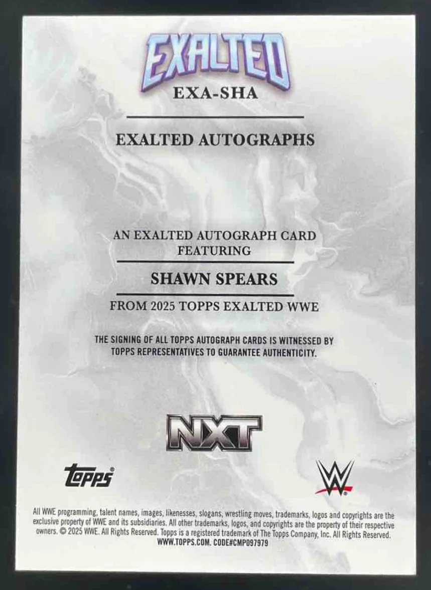 2025 Topps Exalted Autographs Aqua #EXA-SHA Shawn Spears RC Auto /99 - Image 2
