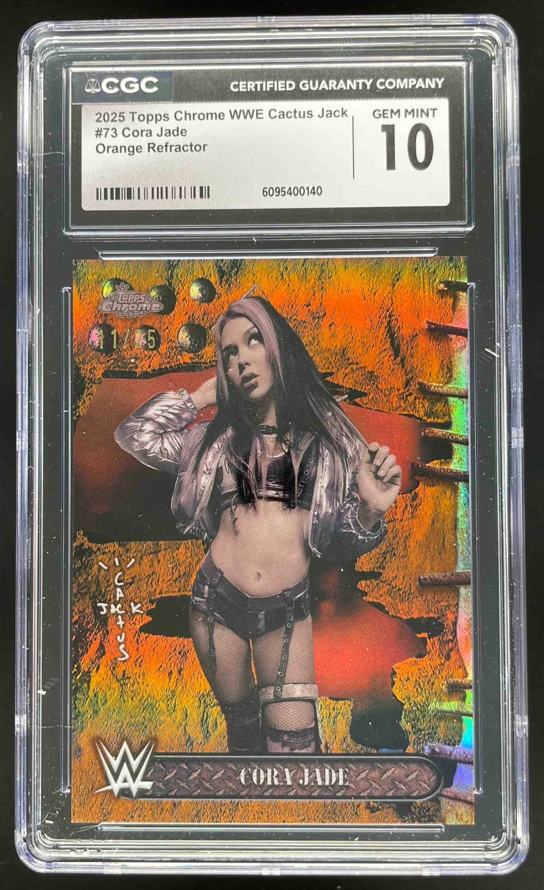 2025 Topps Chrome WWE x Cactus Jack Orange Refractor #73 Cora Jade /25 CGC 10