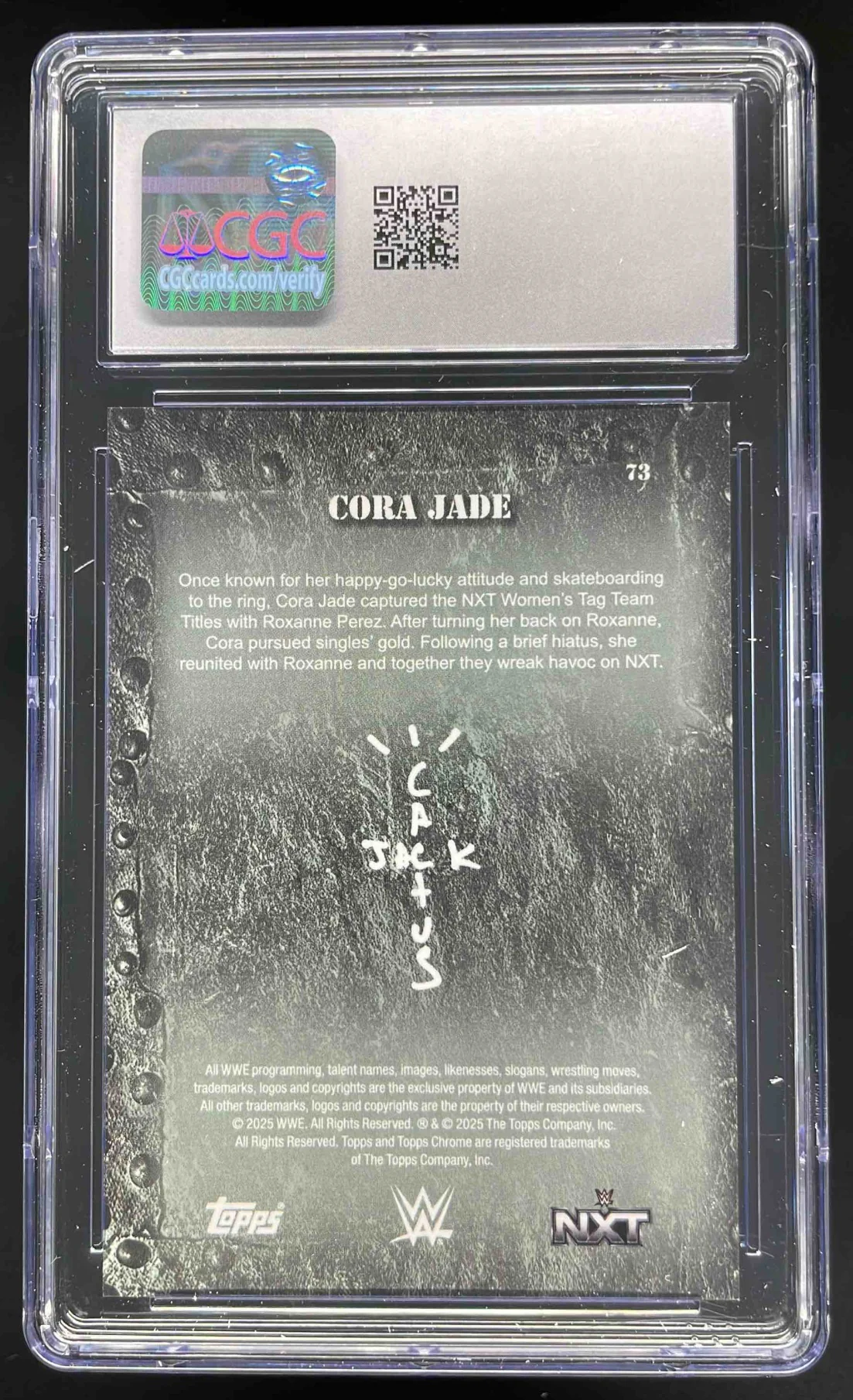 2025 Topps Chrome WWE x Cactus Jack Orange Refractor #73 Cora Jade /25 CGC 10 - Image 2