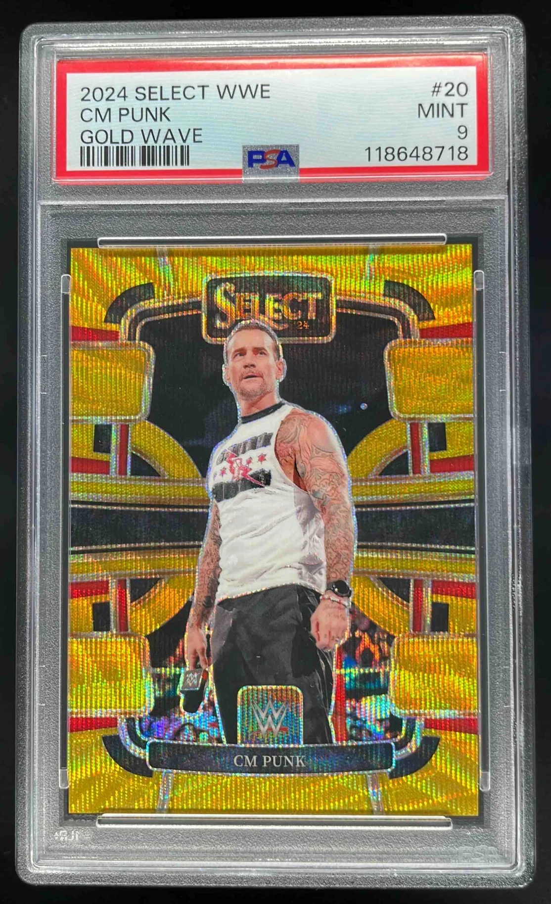 2024 Panini Select WWE Gold Wave Prizm #20 CM Punk Concourse /10 PSA 9