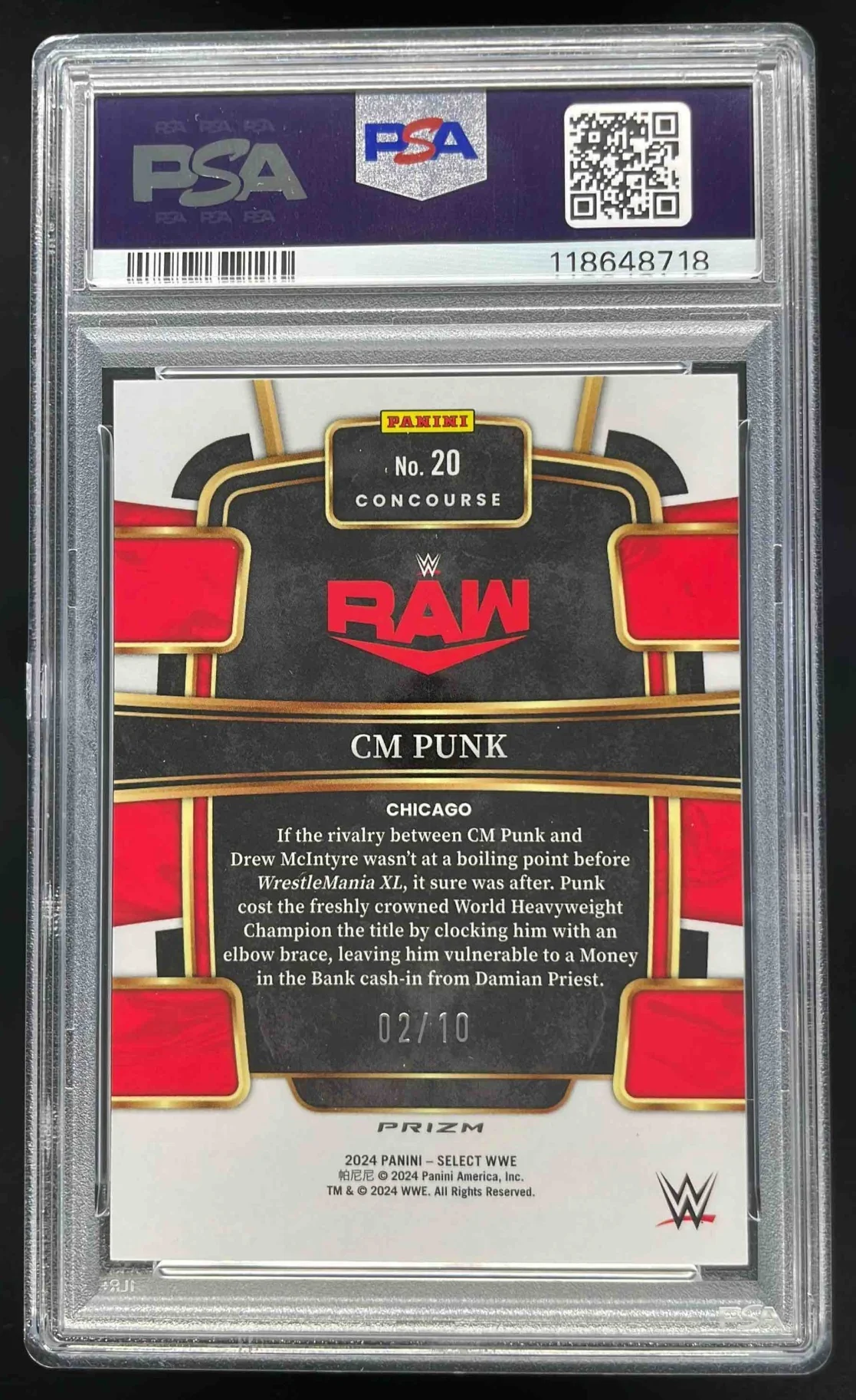 2024 Panini Select WWE Gold Wave Prizm #20 CM Punk Concourse /10 PSA 9 - Image 2