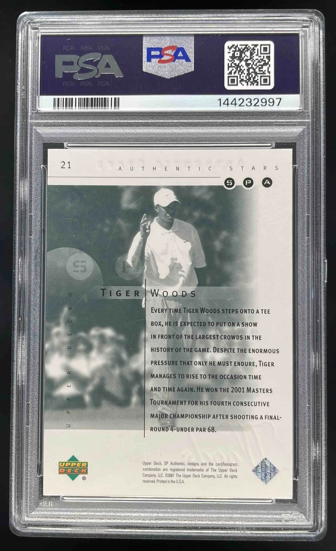 2001 Upper Deck SP Authentic Preview #21 Tiger Woods PSA 8 - Image 2