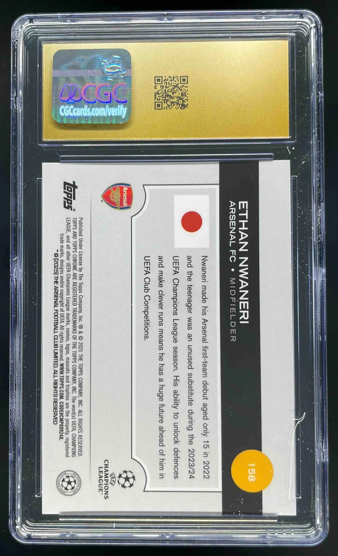 2024-25 Topps Chrome Japan Orange #158 Ethan Nwaneri RC /25 CGC 10 - Image 2