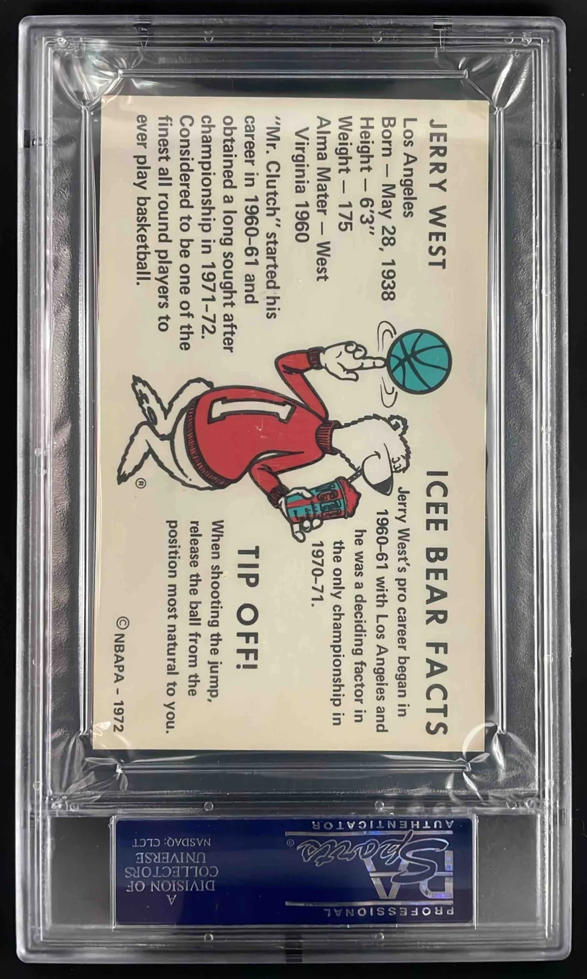 1972 Icee Bear Jerry West PSA 8 - Image 2