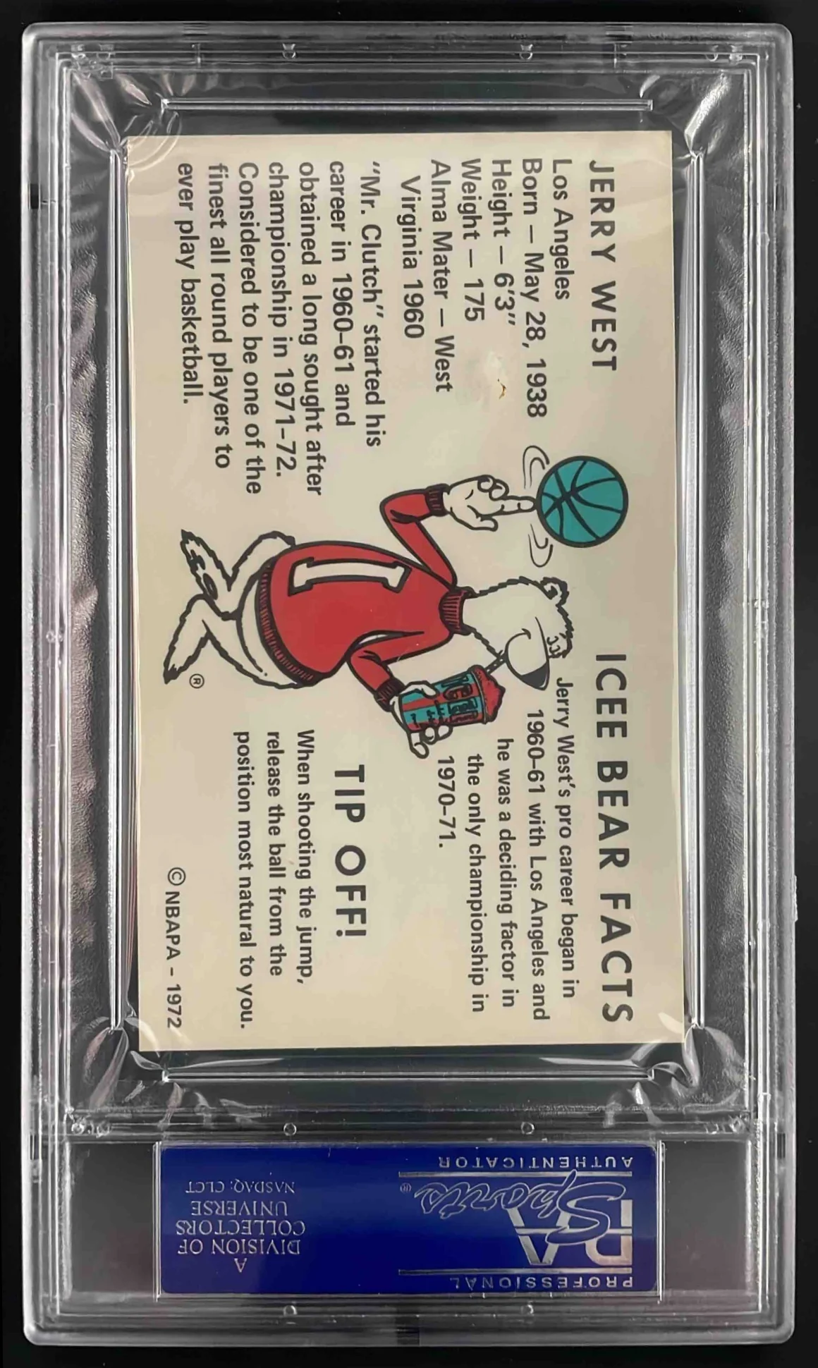 1972 Icee Bear Jerry West PSA 9 - Image 2