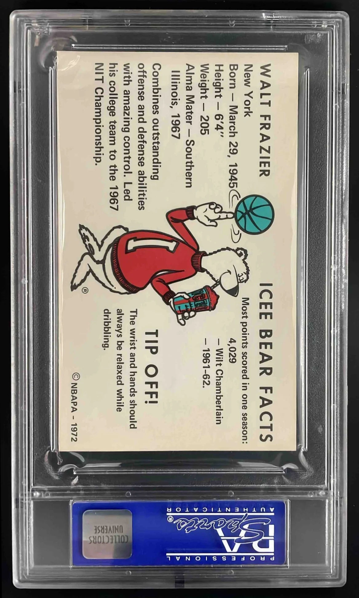 1972 Icee Bear Walt Frazier PSA 9 - Image 2