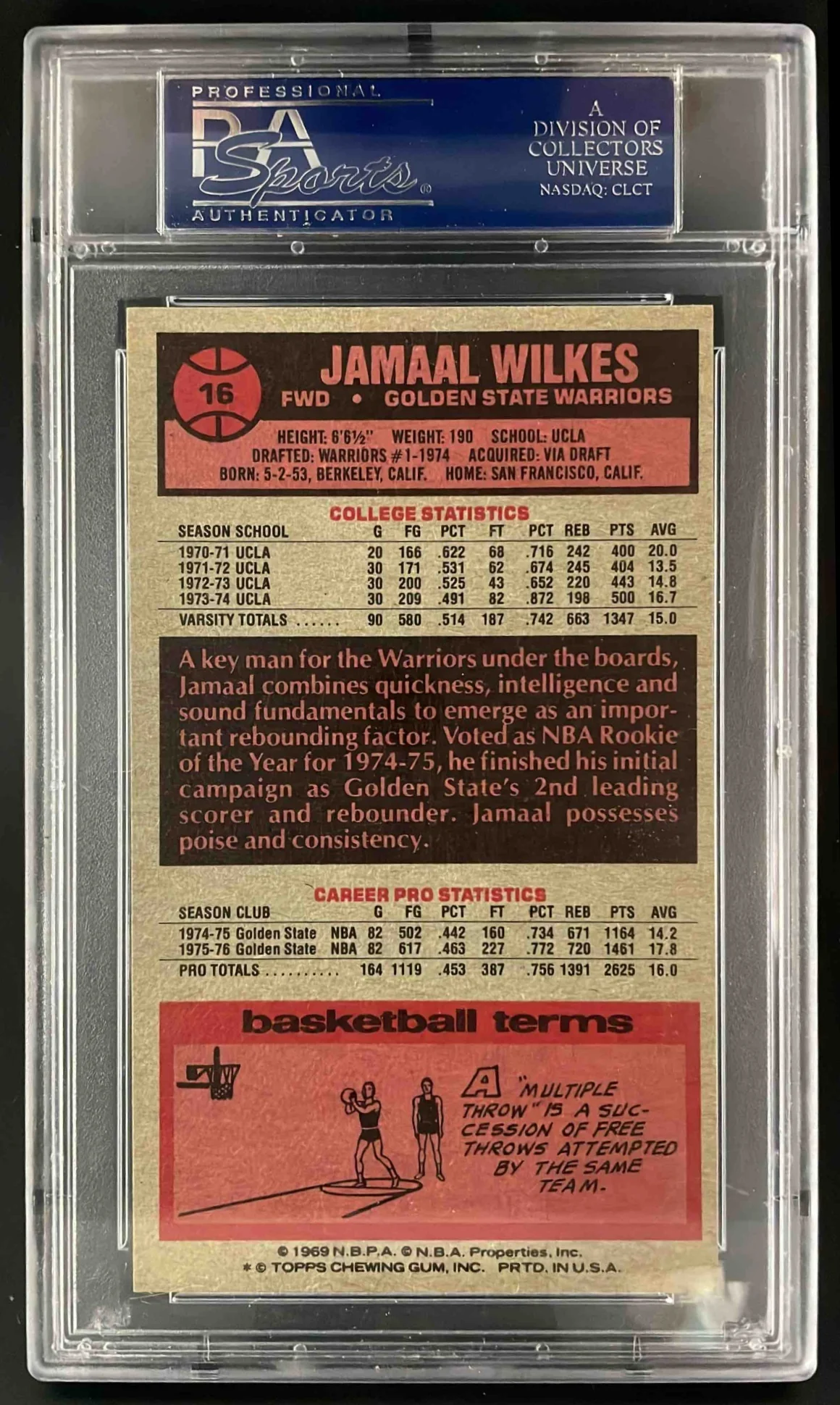 1976-77 Topps #16 Jamaal Wilkes PSA 9 - Image 2