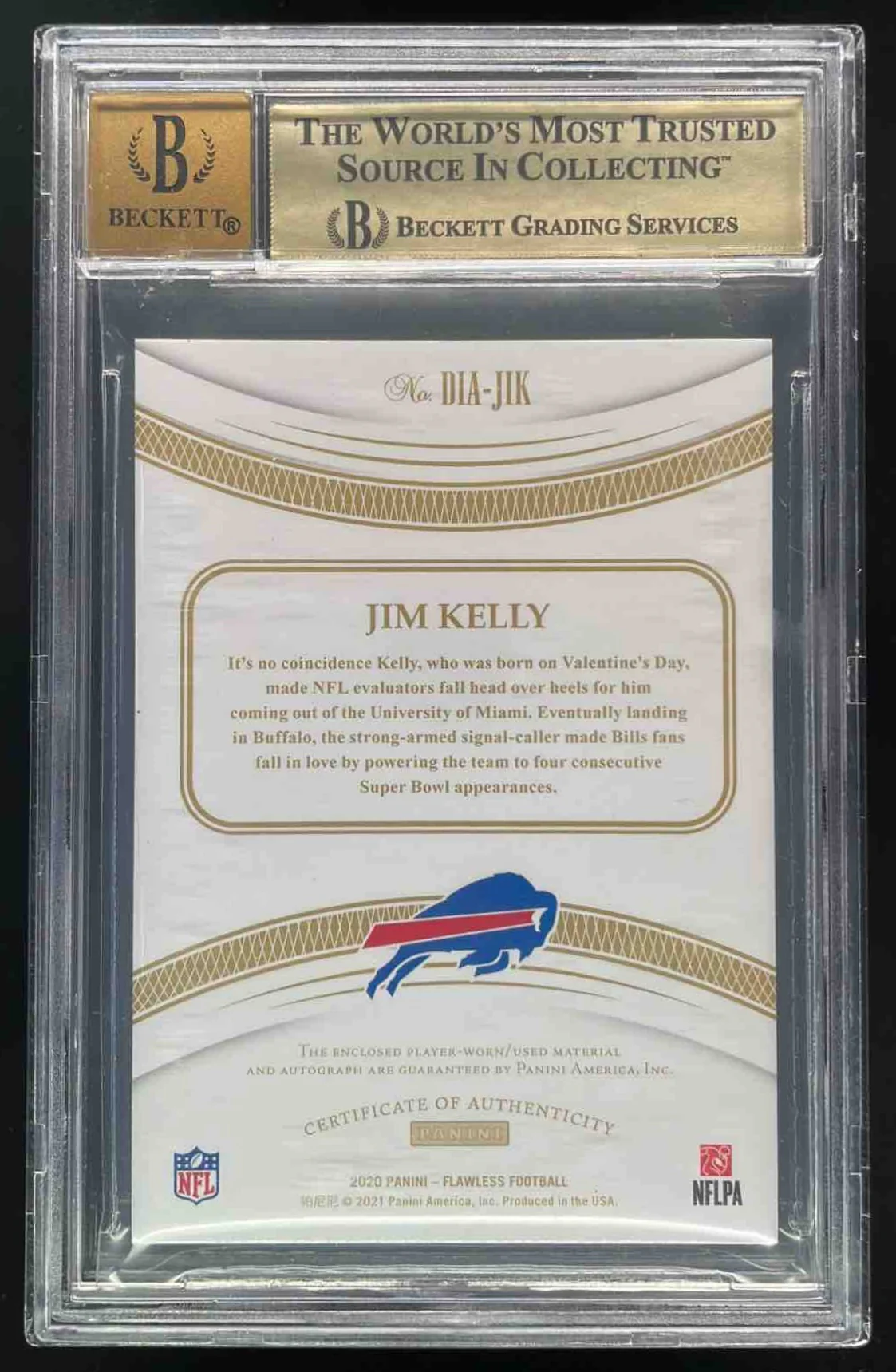 2020 Flawless Distinguished Patch Silver #DIA-JIK Jim Kelly Auto /10 BGS 9.5 - Image 2