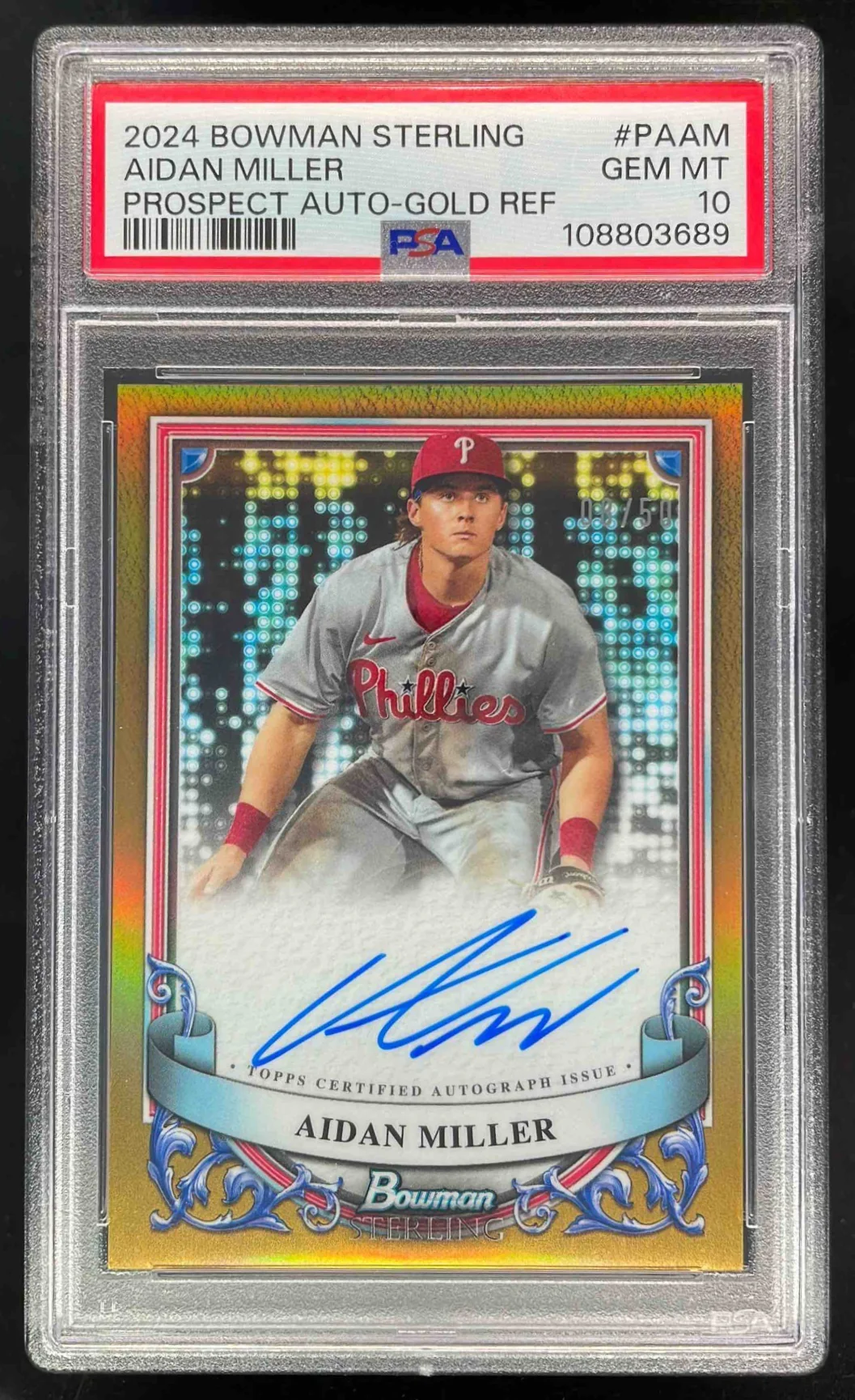 2024 Bowman Sterling Prospect Gold #PA-AM Aidan Miller Auto /50 PSA 10