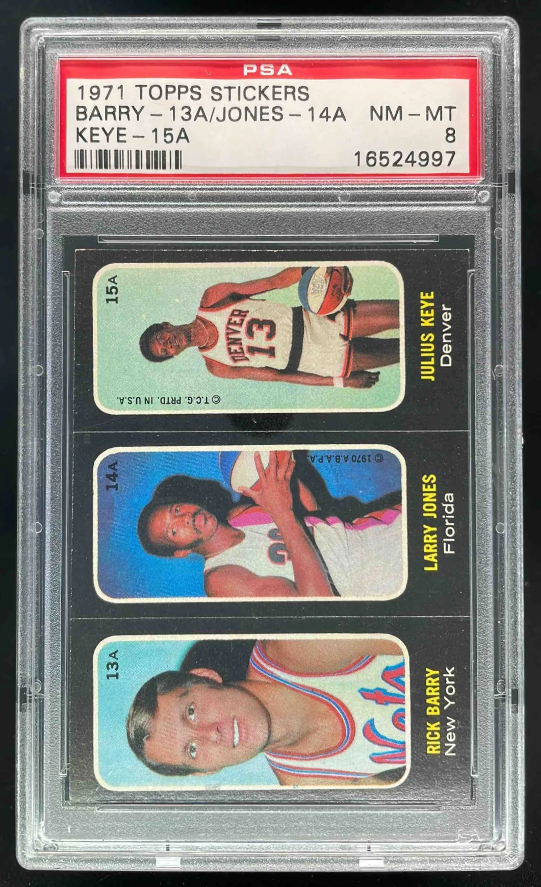1971-72 Topps Trios Stickers Rick Barry Larry Jones Julius Keye PSA 8
