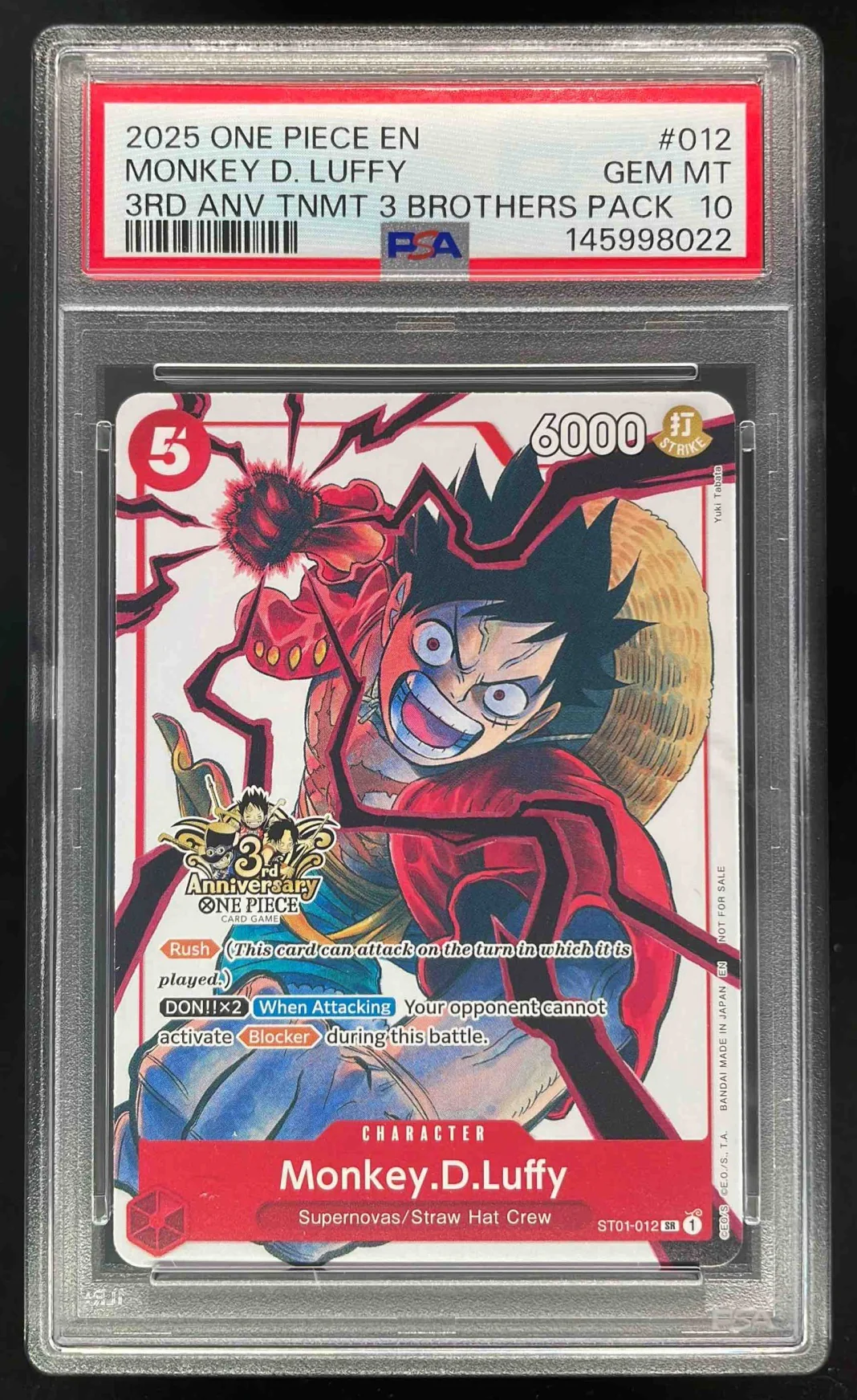 2025 One Piece 3rd Anniversary Tournament Promos #ST01012 Monkey D. Luffy PSA 10