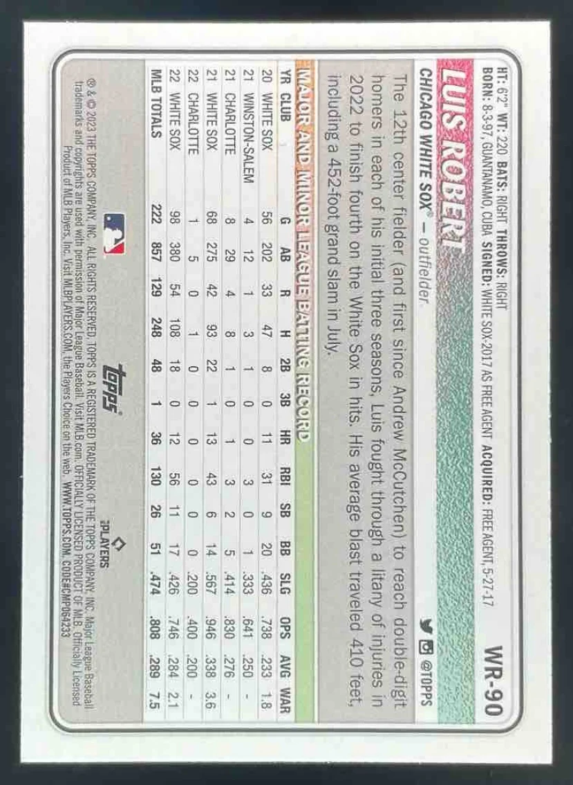 2023 Topps Big League Wrapper Redemption Red Foil #WR-90 Luis Robert /5 - Image 2