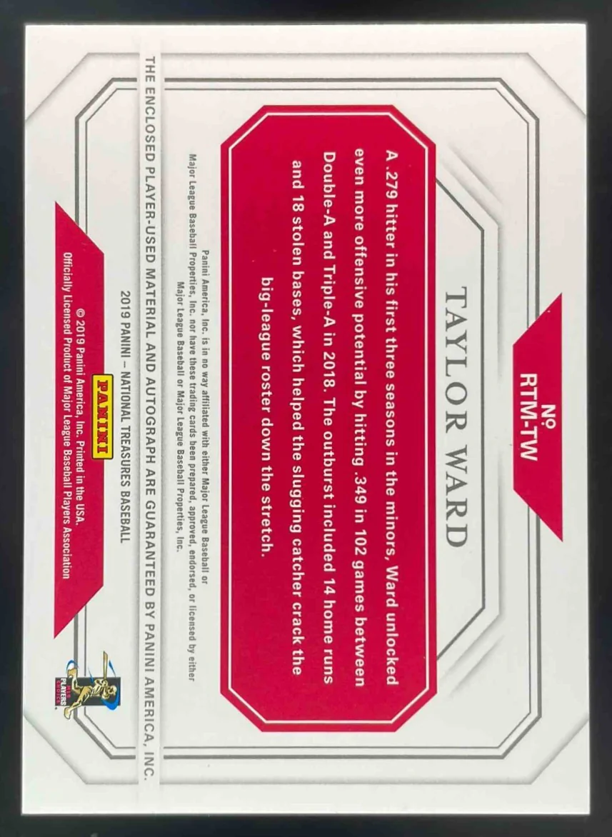 2019 National Treasures Triple Material Ink Gold #RTM-TW Taylor Ward RC /49 - Image 2