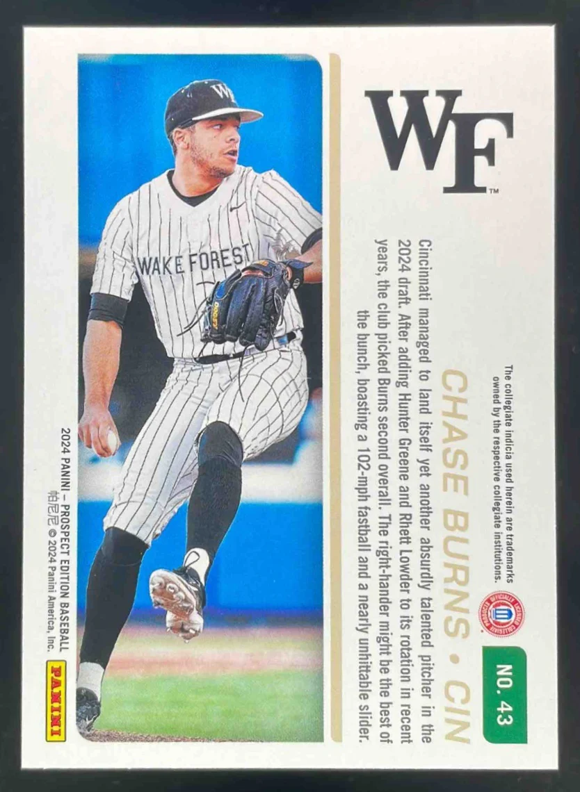 2024 Panini Prospect Edition Prospect Ticket Gold #43 Chase Burns /10 - Image 2