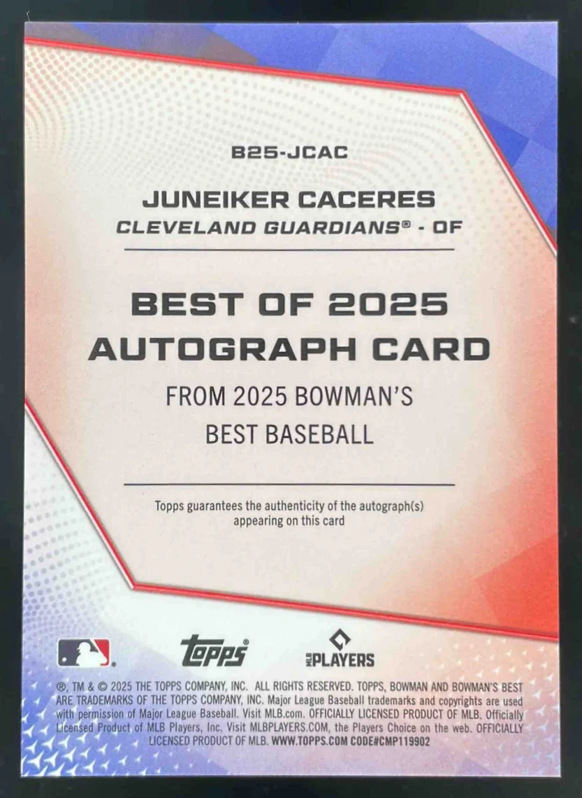 2025 Bowman Bowman's Best of 2025 Autographs #B25-JCAC Juneiker Caceres Auto - Image 2