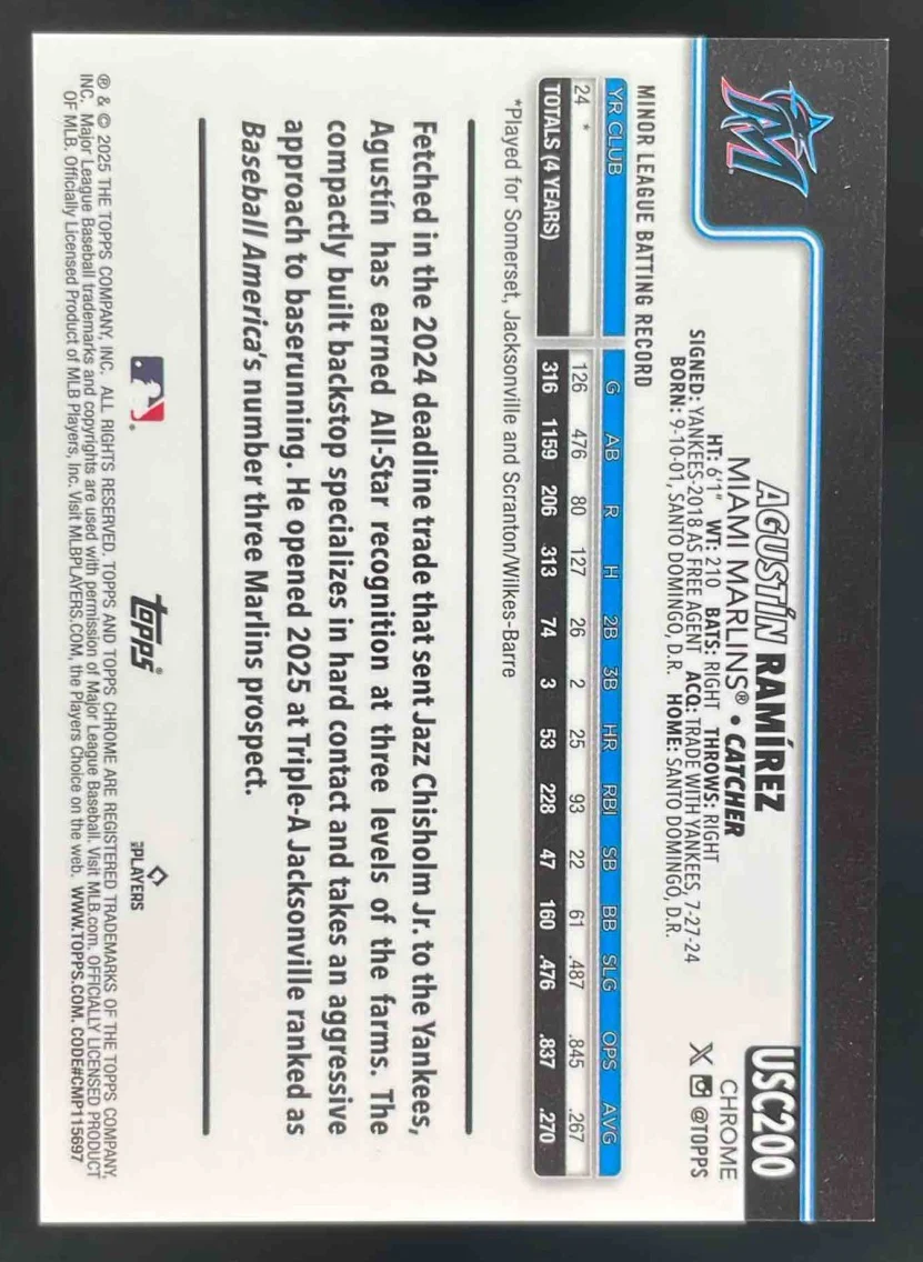 2025 Topps Chrome Update Image Variation #USC200 Agustin Ramirez RC SSP - Image 2