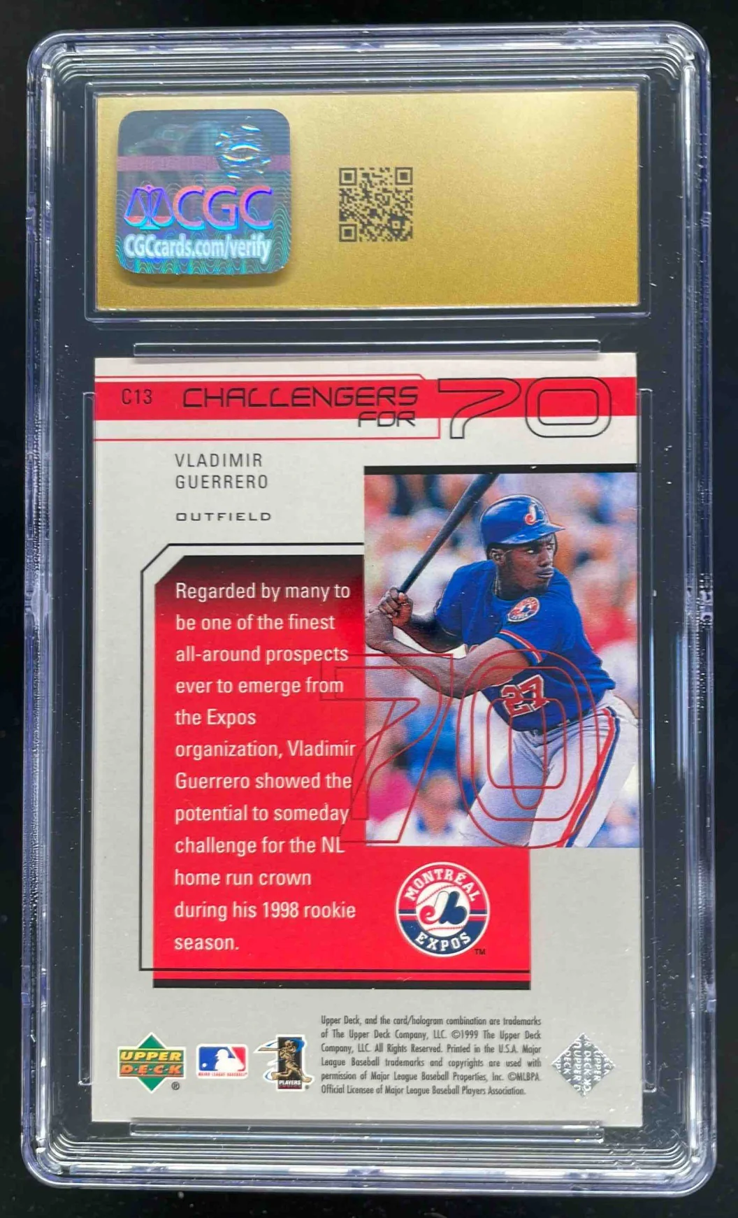 1999 Upper Deck Challengers 70 Challengers Inserts Vladimir Guerrero /70 CGC 10 - Image 2