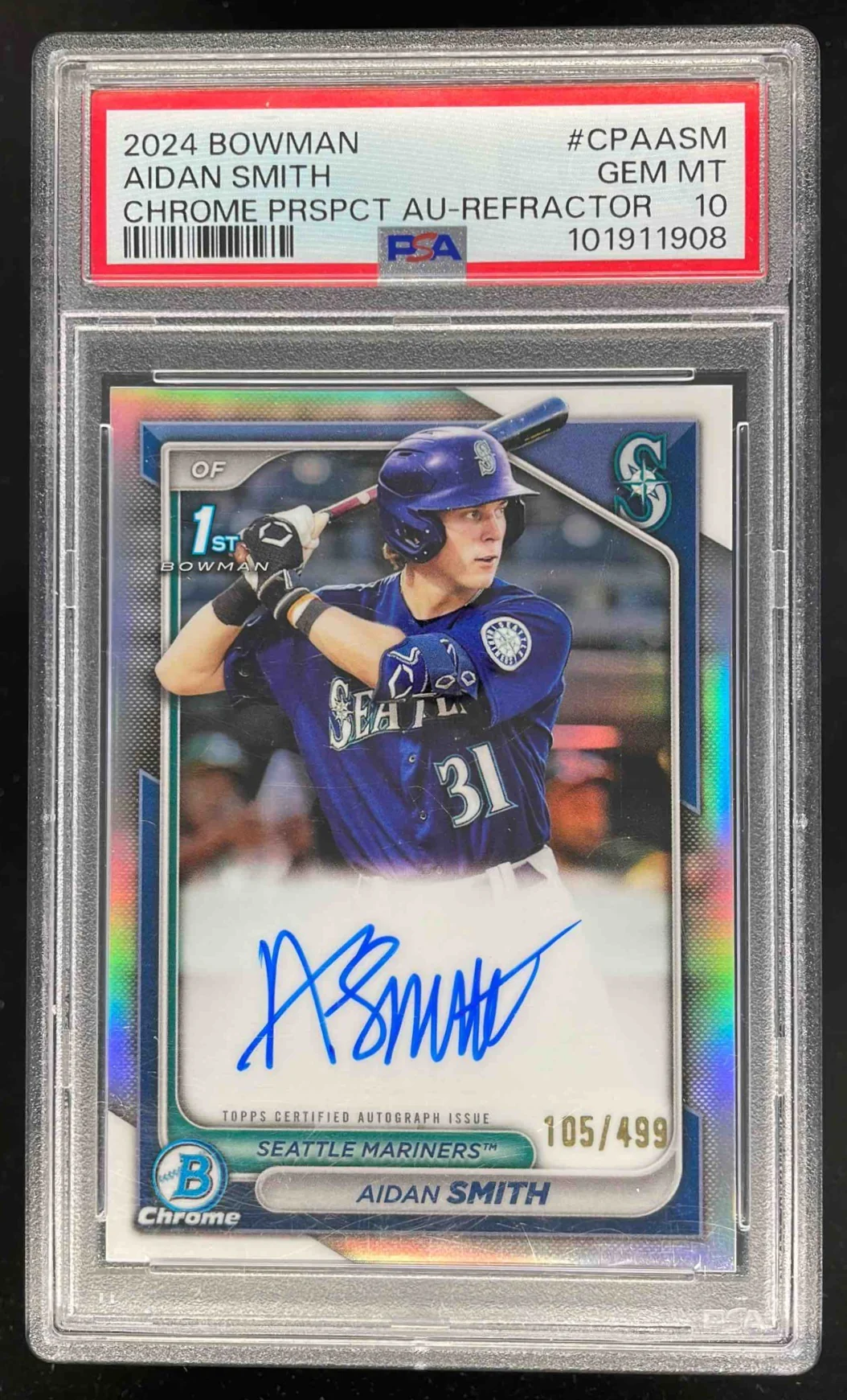 2024 Bowman Chrome Prospect #CPA-ASM Aidan Smith RC Auto /499 PSA 10