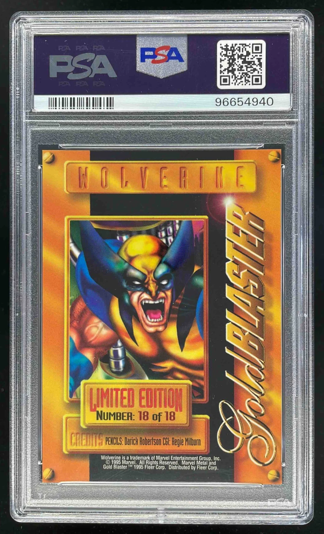 1995 Fleer Metal Marvel Gold Blasters #18 Wolverine PSA 9 - Image 2